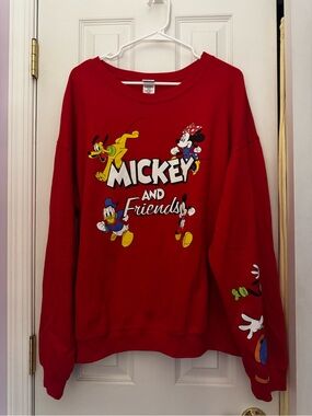 Mickey and Friends Red Graphic Crewneck Sweatshirt